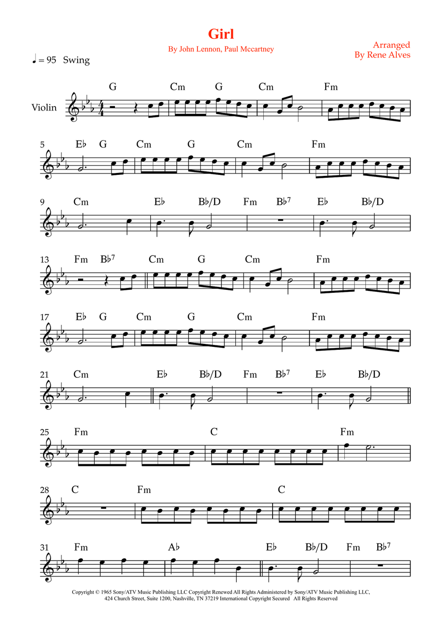 Girl Girl Violin Solo scores gallery preview page 1
