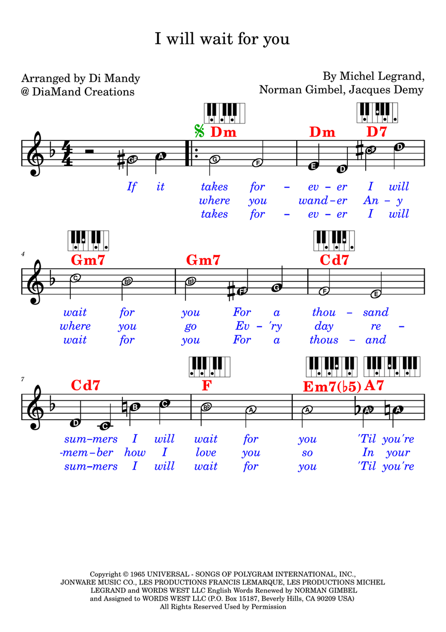 I Will Wait For You I Will Wait For You Piano scores gallery preview page 1