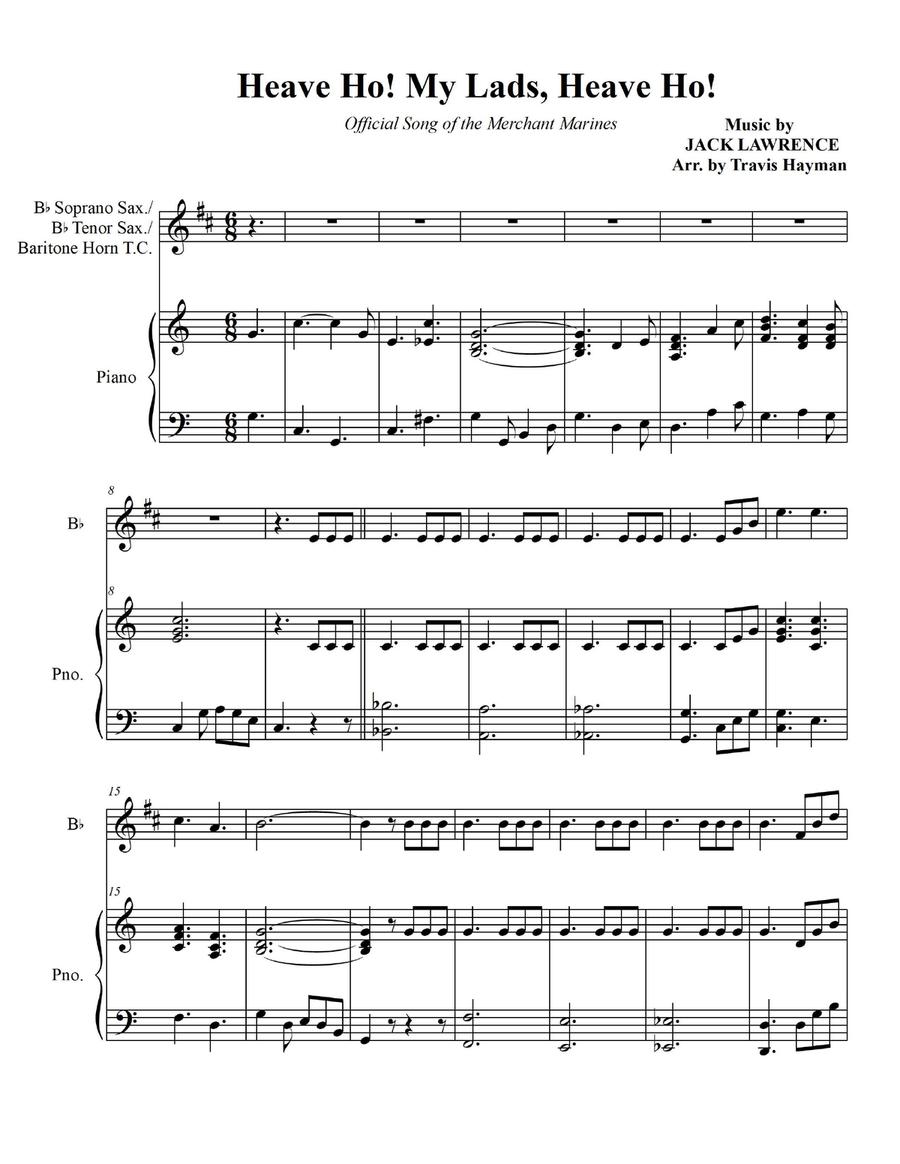 Heave Ho! My Lads, Heave Ho! - for Bb Sopran Sax/Tenor Sax/Baritone Horn T.C. with Piano Accomp. Tenor Saxophone scores gallery preview page 3