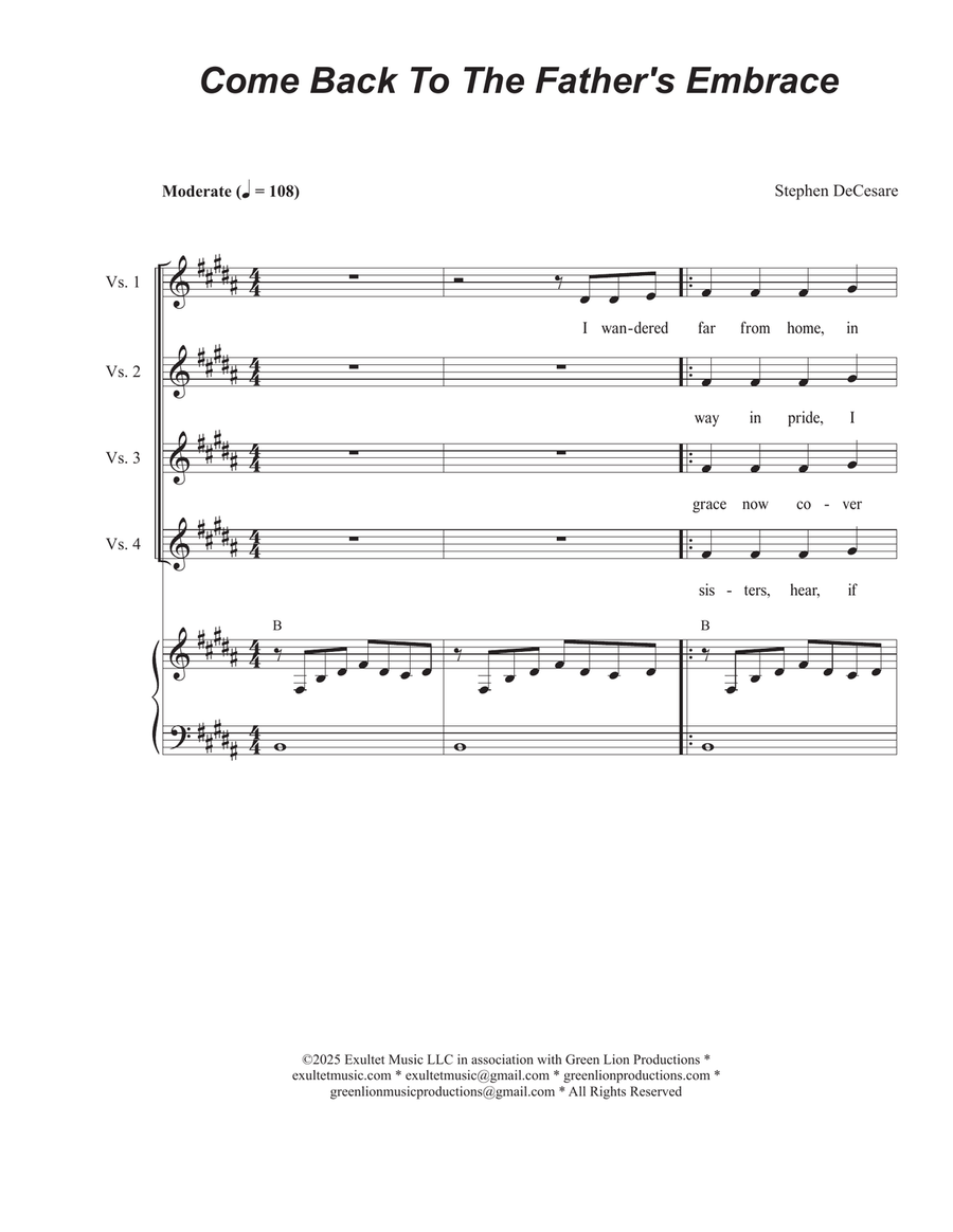 Come Back To The Father's Embrace (Duet for Soprano and Tenor solo) Tenor Voice scores gallery preview page 1