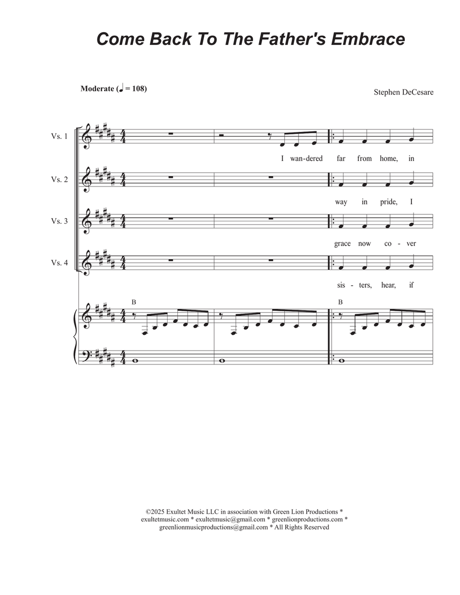 Come Back To The Father's Embrace (2-part choir) 2-Part scores gallery preview page 1