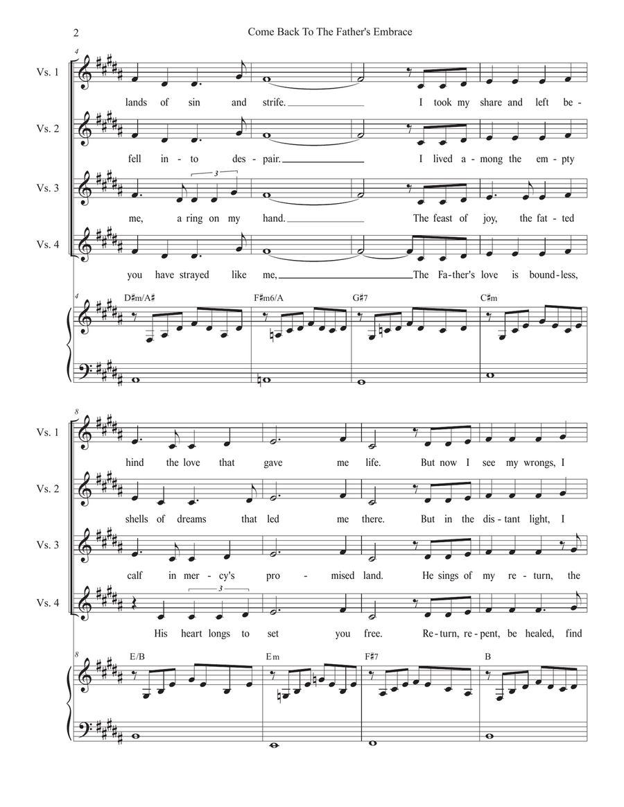 Come Back To The Father's Embrace (2-part choir - (SA) SA scores gallery preview page 2
