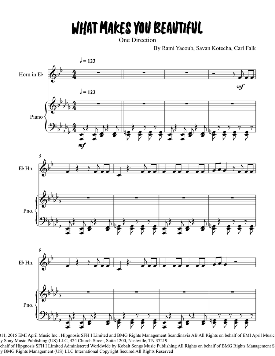 What Makes You Beautiful What Makes You Beautiful Horn scores gallery preview page 1