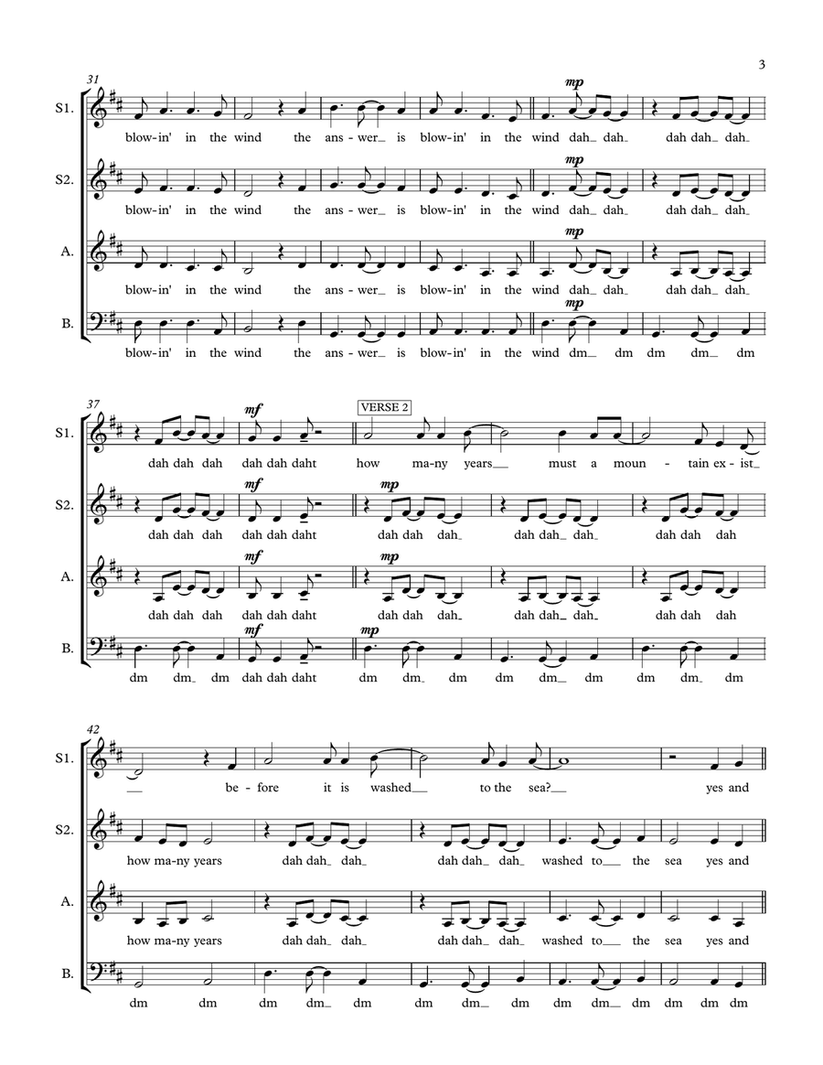Blowin' In The Wind Blowin' In The Wind 4-Part scores gallery preview page 3