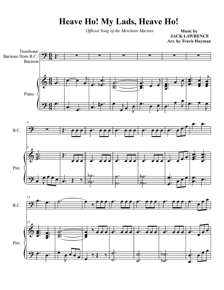 Heave Ho! My Lads, Heave Ho! - for Trombone/Baritone Horn B.C./Bassoon with Piano Accomp. Bassoon scores gallery preview page 3
