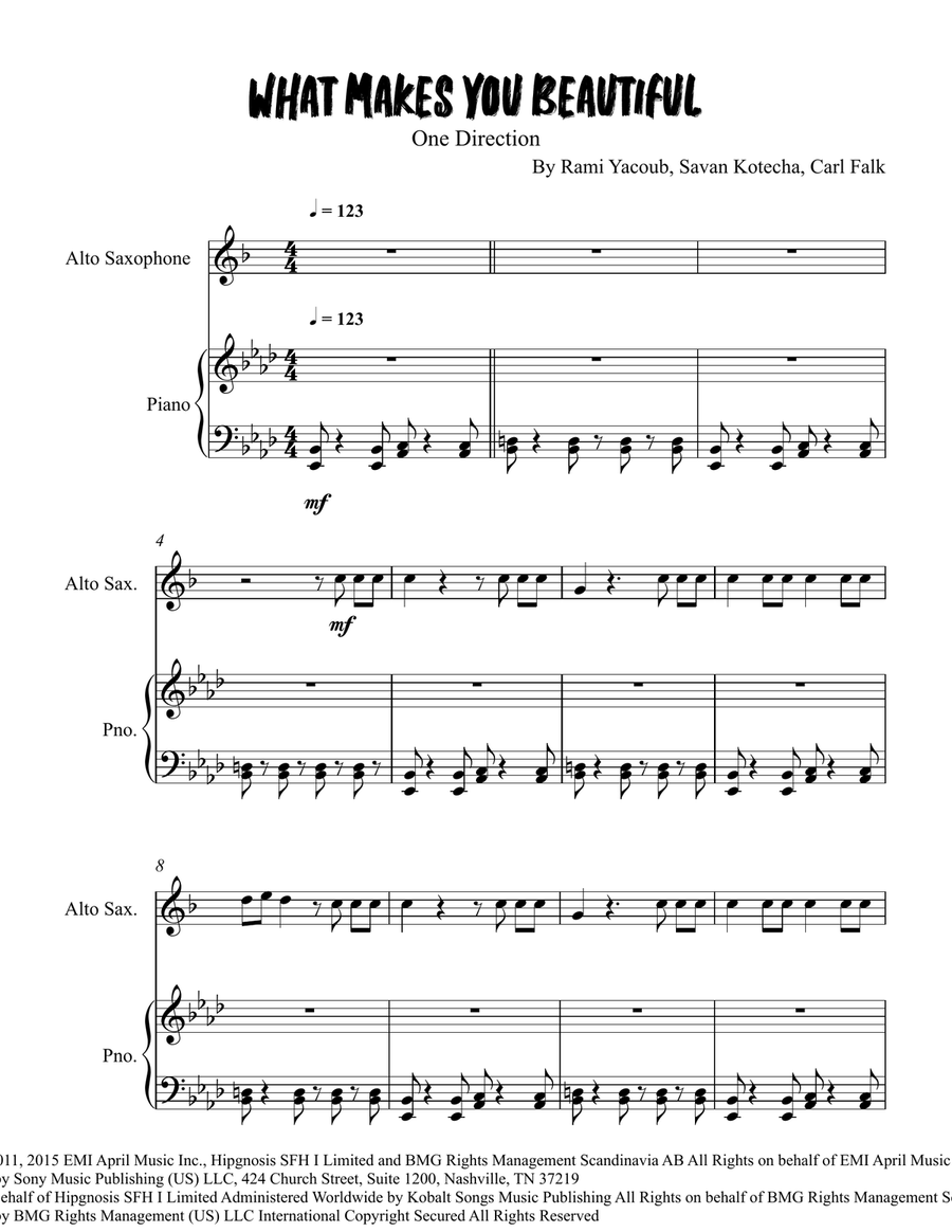 What Makes You Beautiful What Makes You Beautiful Alto Saxophone scores gallery preview page 1