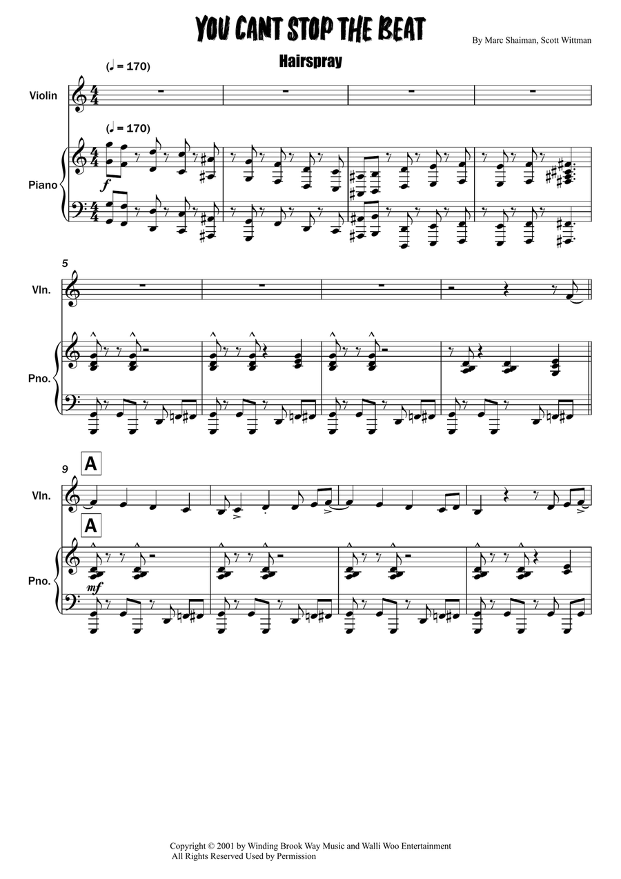 You Can't Stop The Beat You Can't Stop The Beat Violin Solo scores gallery preview page 1