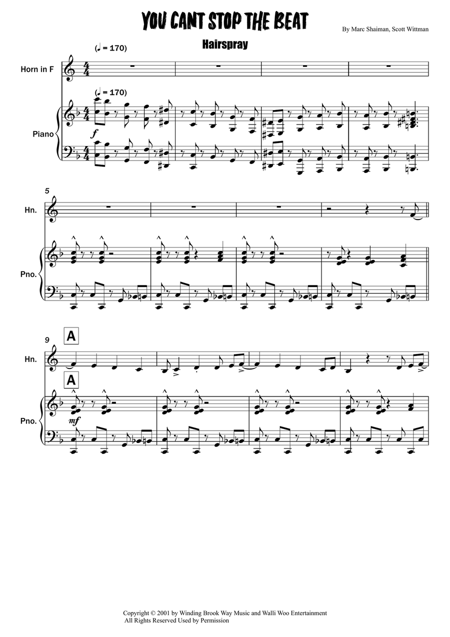 You Can't Stop The Beat You Can't Stop The Beat Piano scores gallery preview page 1
