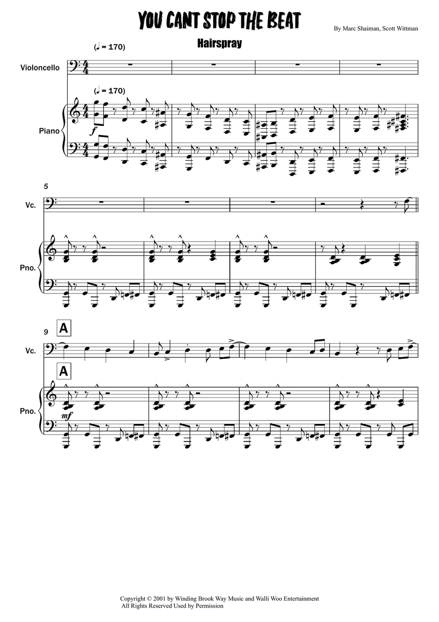 You Can't Stop The Beat You Can't Stop The Beat Piano scores gallery preview page 1