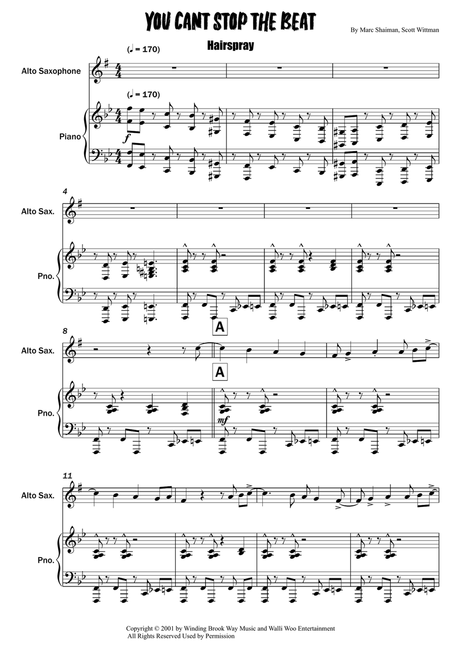 You Can't Stop The Beat You Can't Stop The Beat Alto Saxophone scores gallery preview page 1