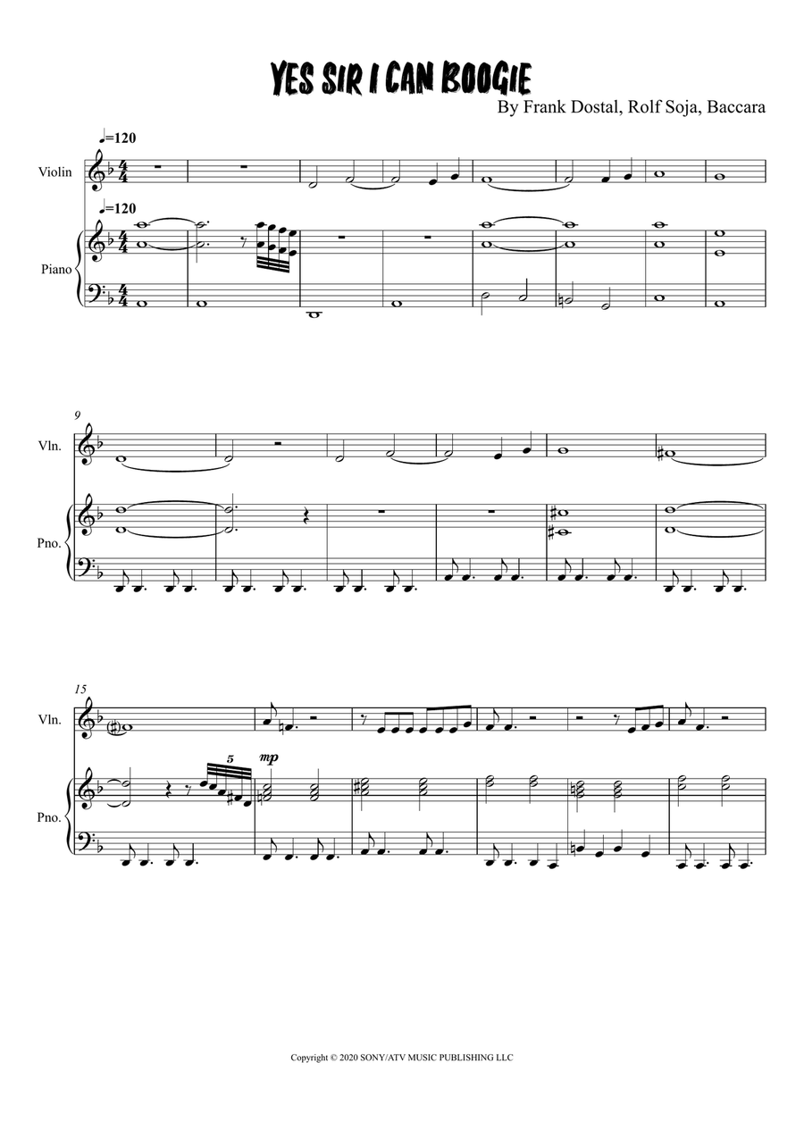Yes Sir, I Can Boogie Yes Sir, I Can Boogie Violin Solo scores gallery preview page 1