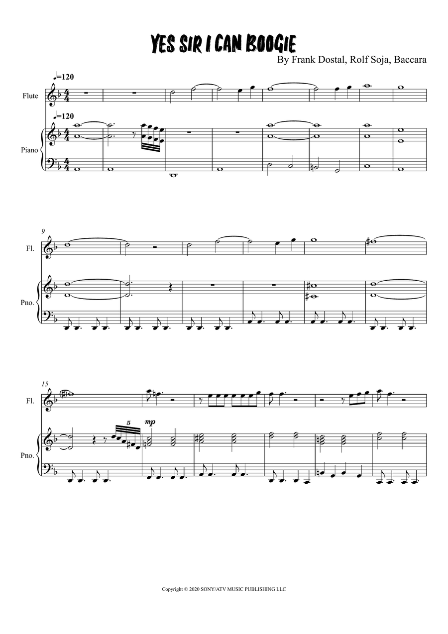 Yes Sir, I Can Boogie Yes Sir, I Can Boogie Flute Solo scores gallery preview page 1