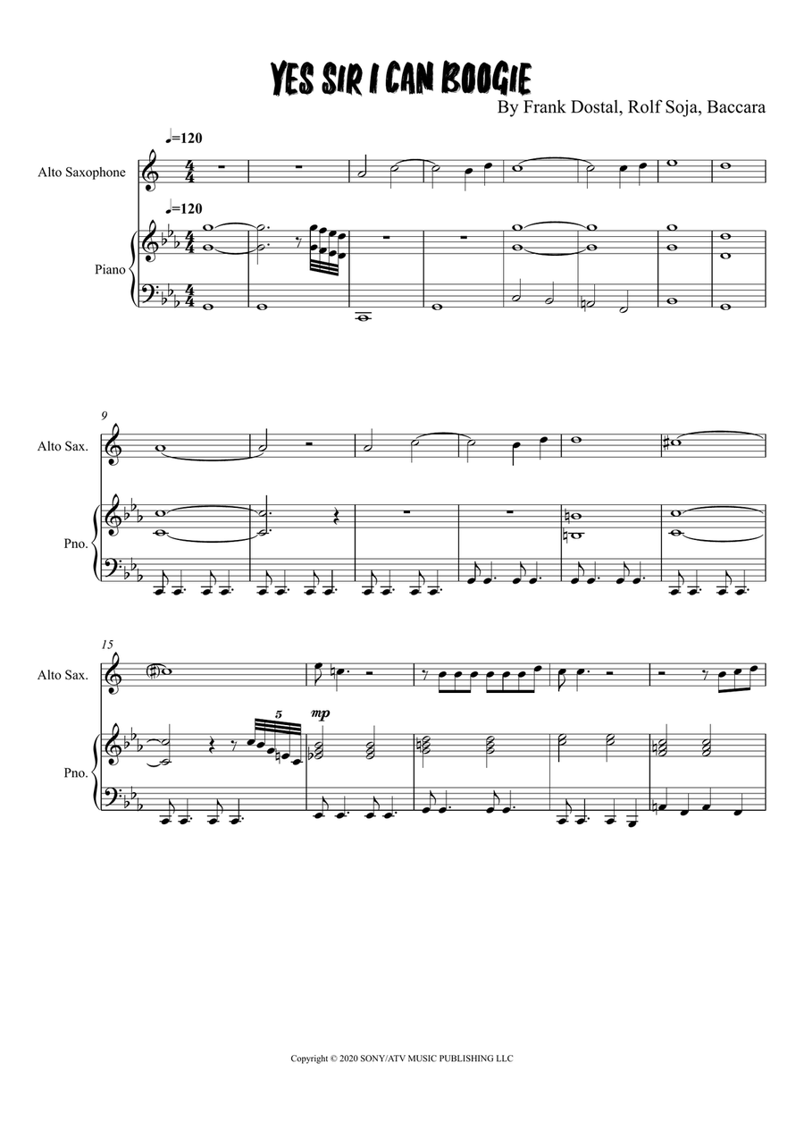 Yes Sir, I Can Boogie Yes Sir, I Can Boogie Alto Saxophone scores gallery preview page 1