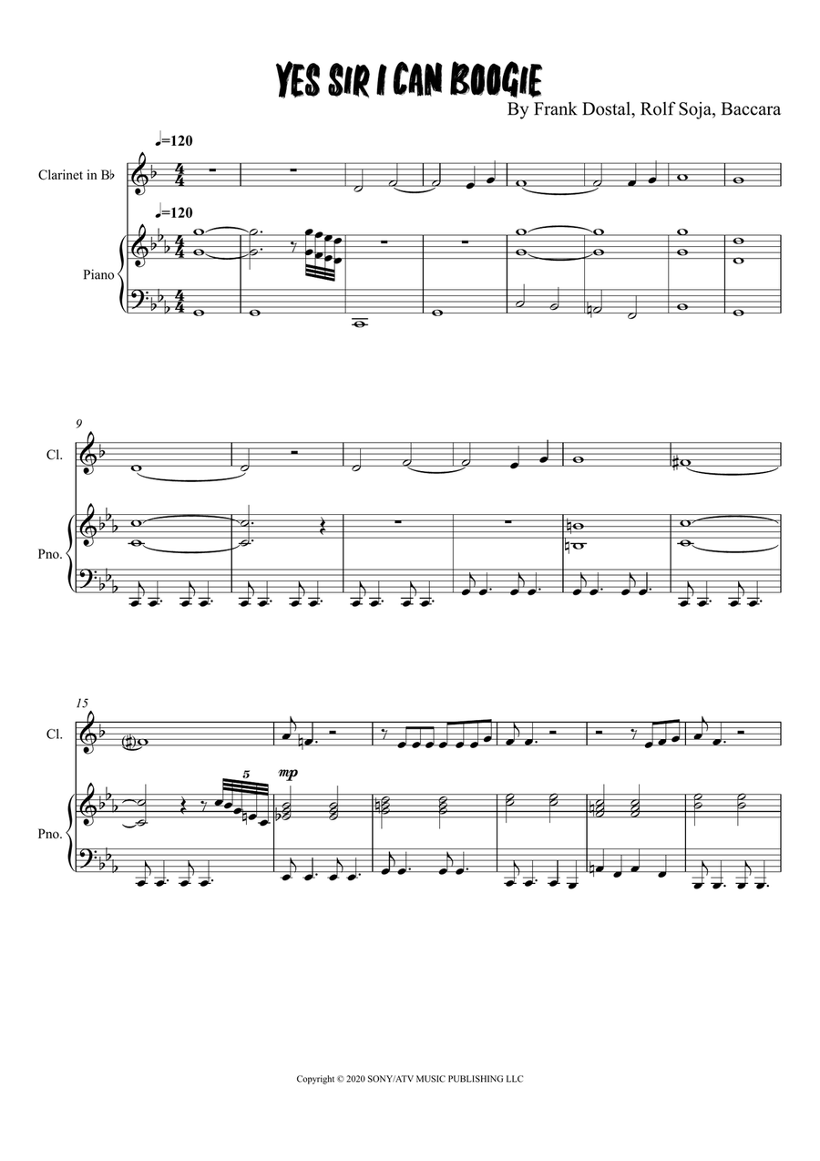 Yes Sir, I Can Boogie Yes Sir, I Can Boogie Clarinet Solo scores gallery preview page 1