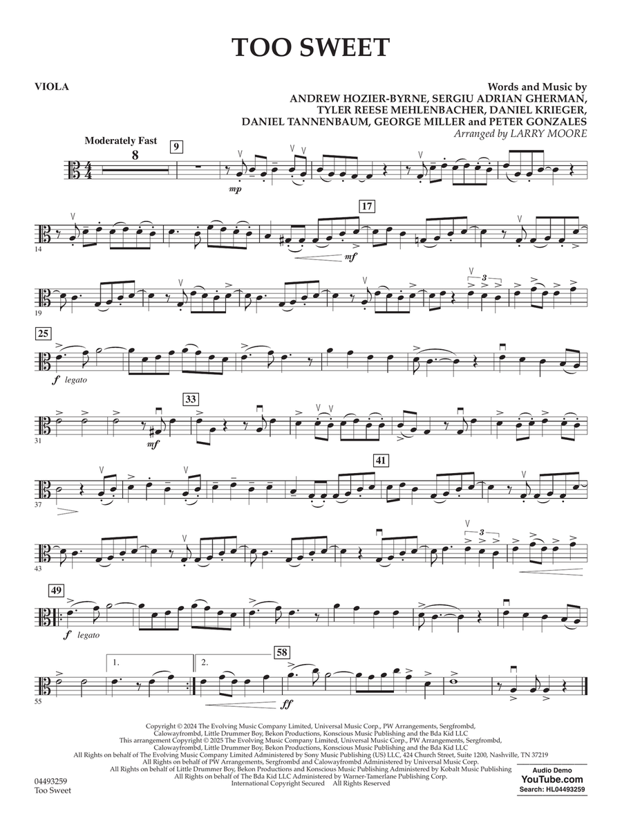 Too Sweet (arr. Larry Moore) - Viola String Orchestra scores gallery preview page 1