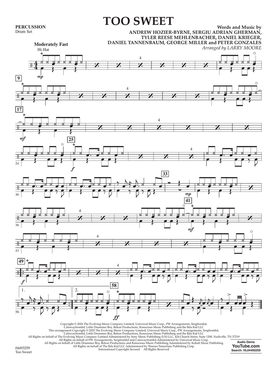 Too Sweet (arr. Larry Moore) - Percussion String Orchestra scores gallery preview page 1