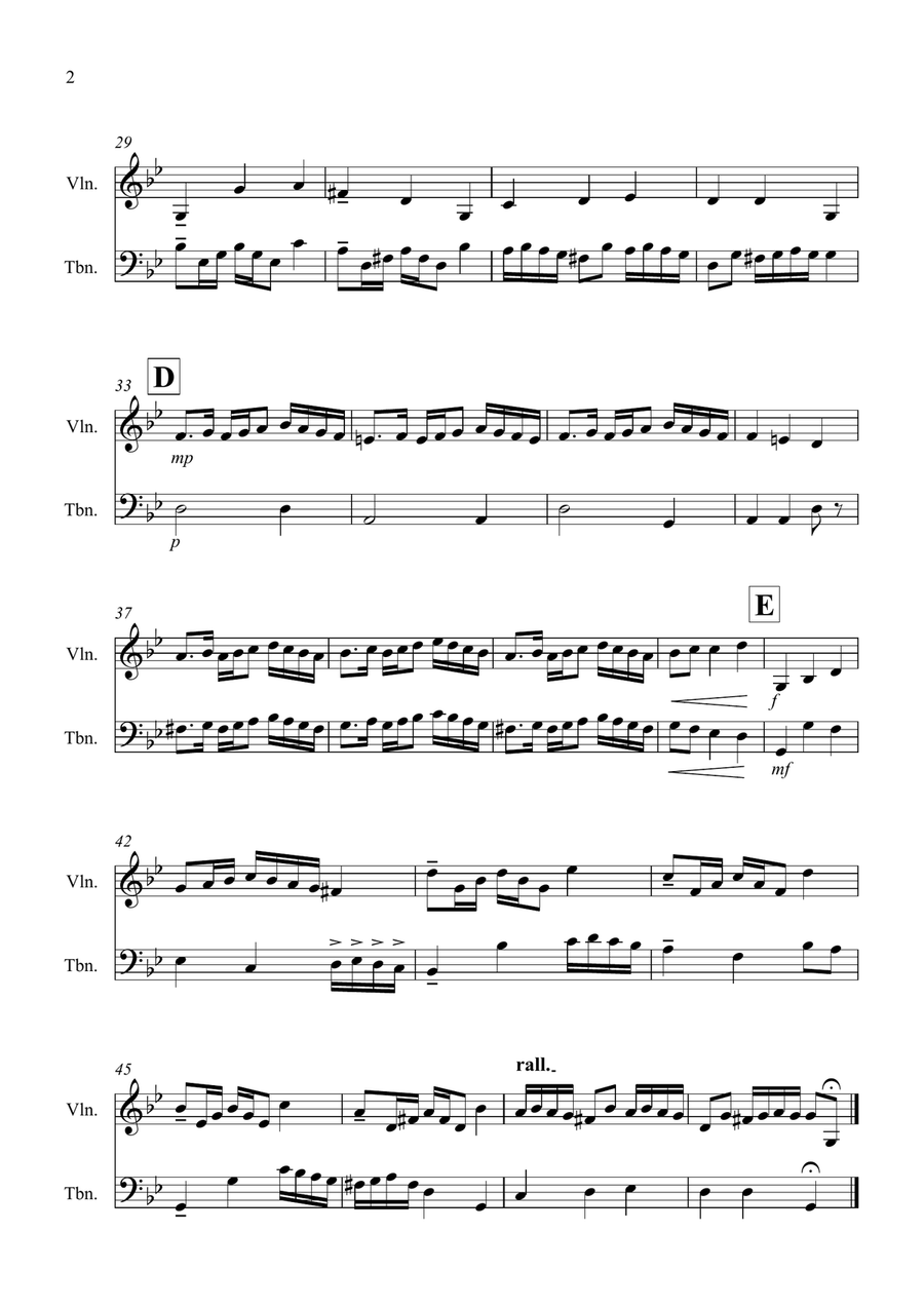 Rondeau (from Abdelazer) for Violin and Trombone Duet Trombone scores gallery preview page 2