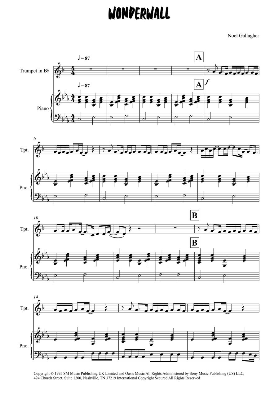 Wonderwall Wonderwall Trumpet Solo scores gallery preview page 1