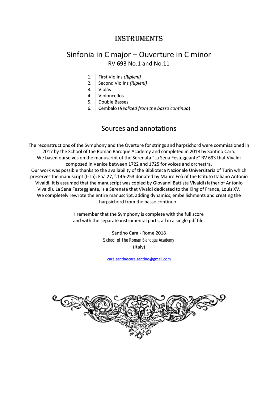 Vivaldi - Sinfonia and Ouverture RV 693 No.1-11 for String and Cembalo Chamber Orchestra scores gallery preview page 2