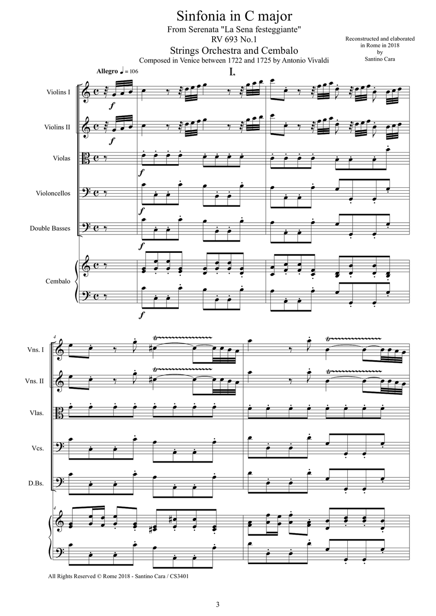 Vivaldi - Sinfonia and Ouverture RV 693 No.1-11 for String and Cembalo Chamber Orchestra scores gallery preview page 3