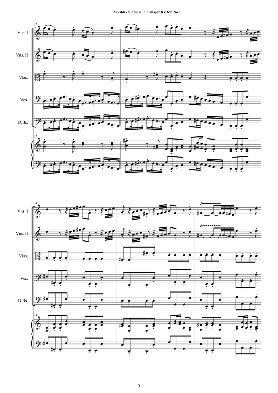 Vivaldi - Sinfonia and Ouverture RV 693 No.1-11 for String and Cembalo Chamber Orchestra scores gallery preview page 5