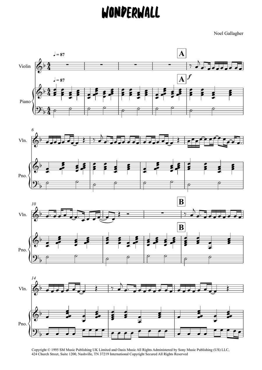 Wonderwall Wonderwall Violin Solo scores gallery preview page 1