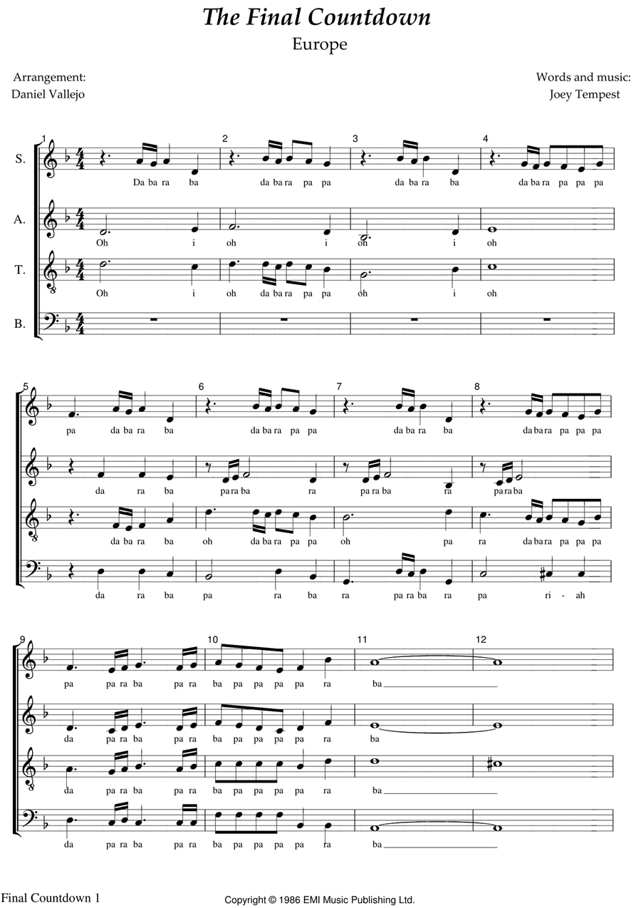 Final Countdown Final Countdown 4-Part scores gallery preview page 1