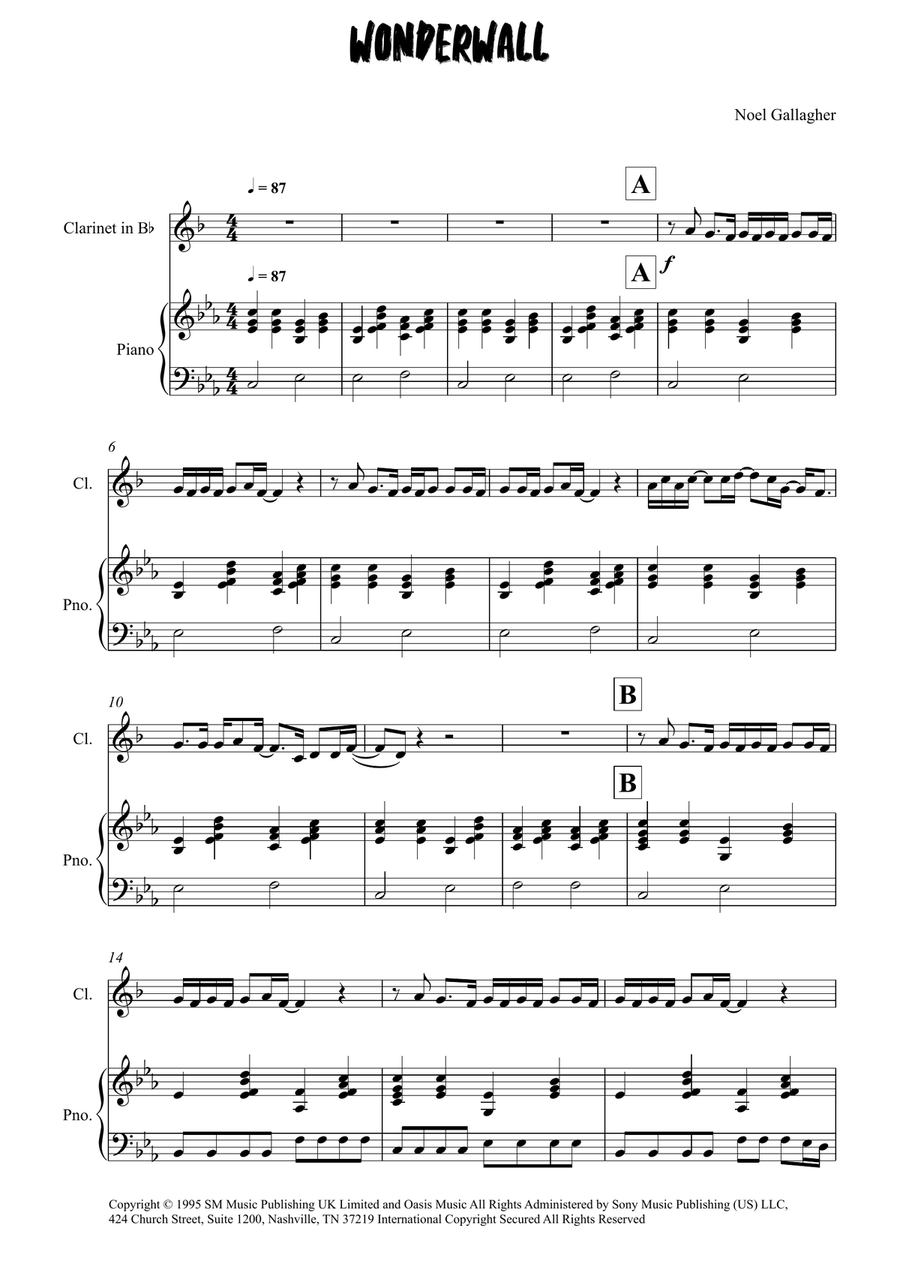 Wonderwall Wonderwall Clarinet Solo scores gallery preview page 1