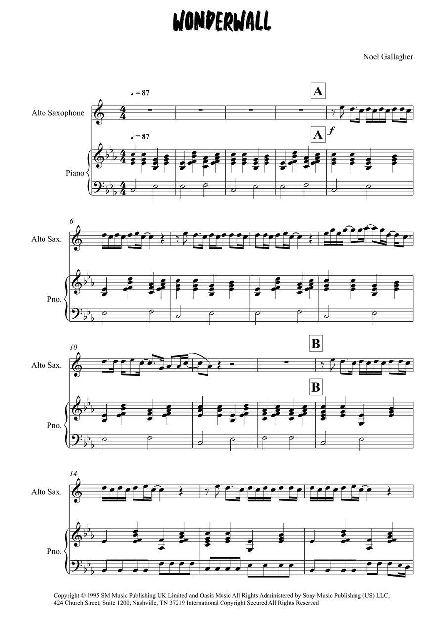 Wonderwall Wonderwall Alto Saxophone scores gallery preview page 1
