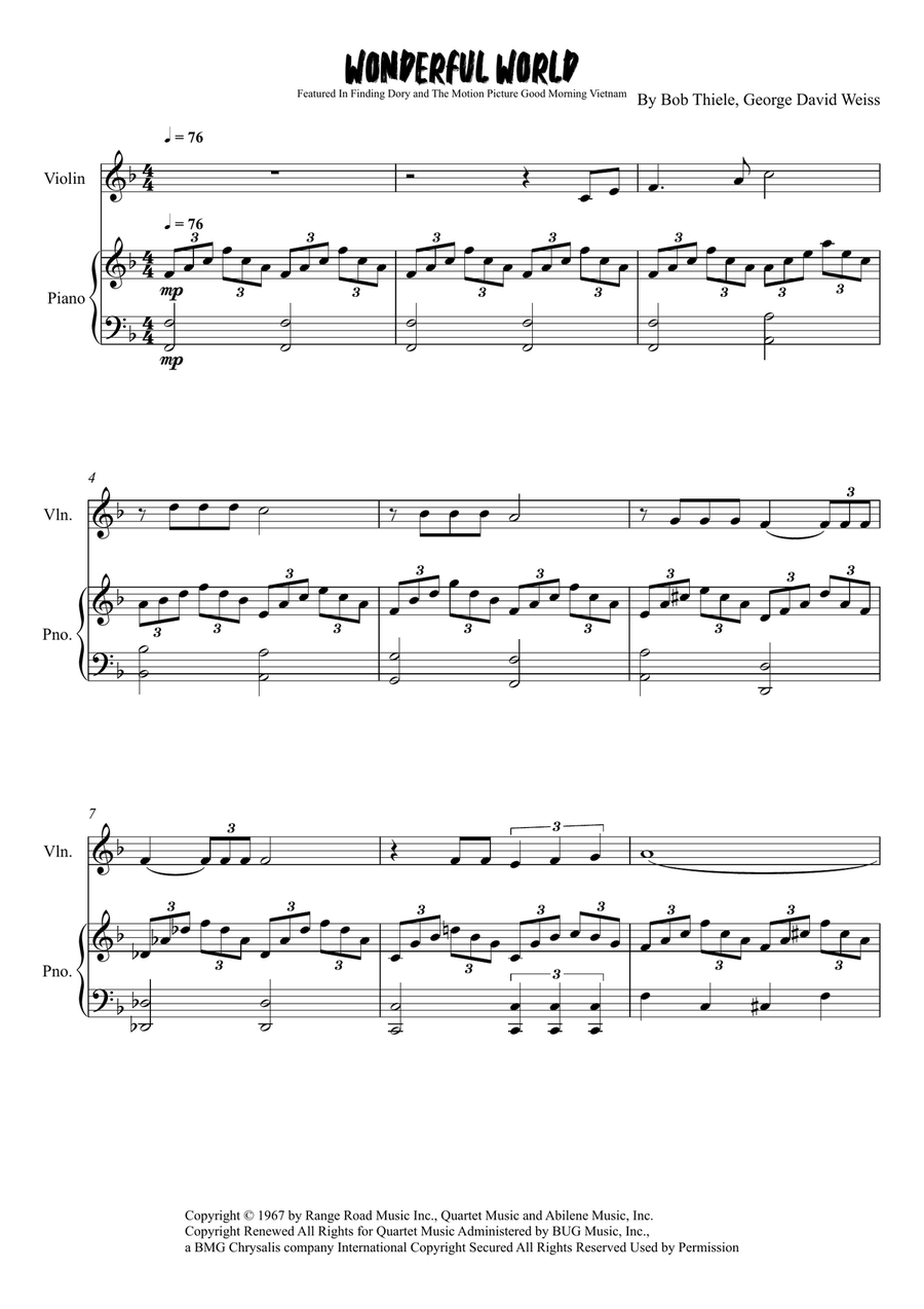 What A Wonderful World What A Wonderful World Violin Solo scores gallery preview page 1