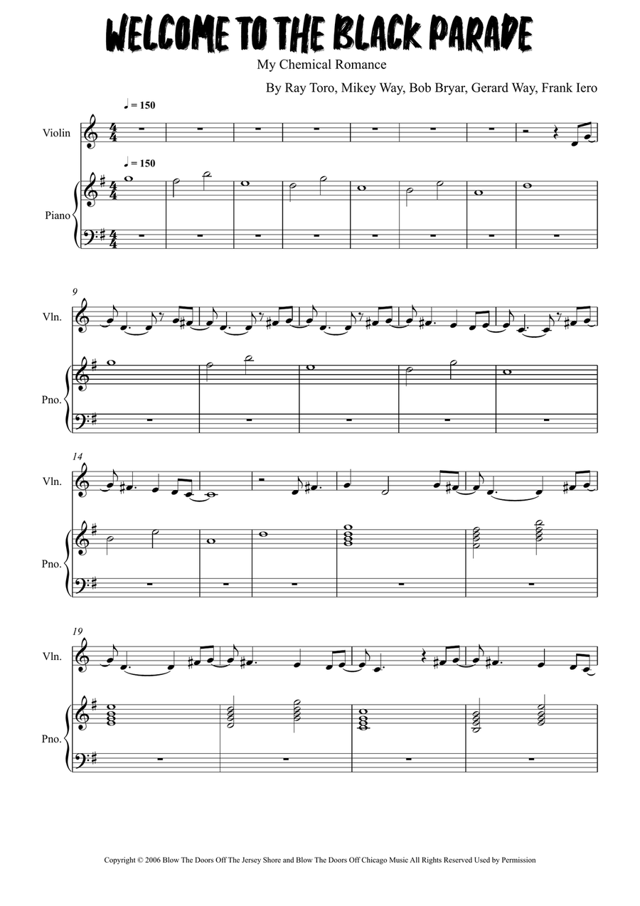 Welcome To The Black Parade Violin Solo scores gallery preview page 1