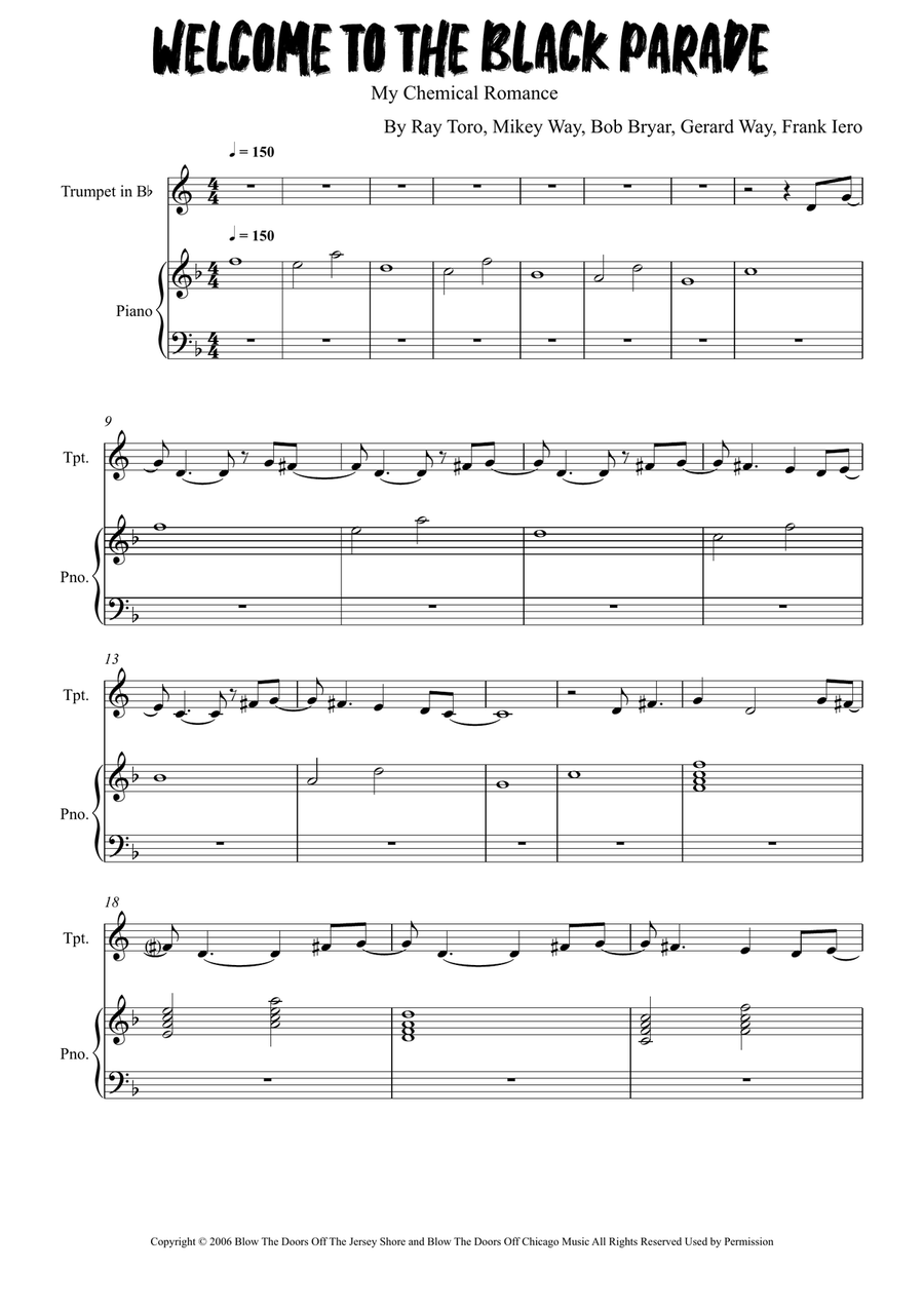 Welcome To The Black Parade Trumpet Solo scores gallery preview page 1