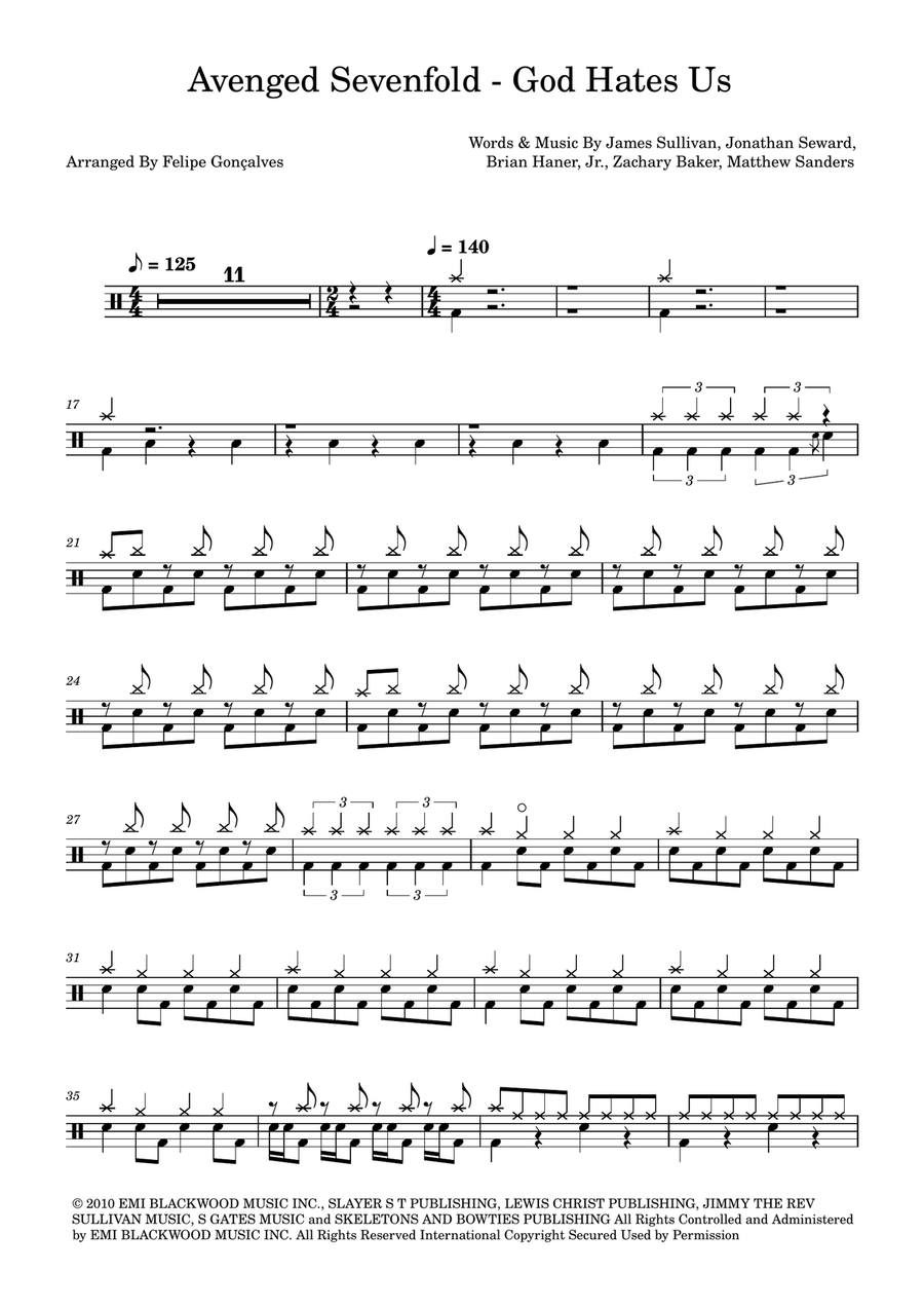 God Hates Us God Hates Us Drum Set scores gallery preview page 1