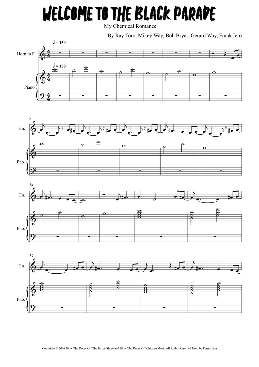 Welcome To The Black Parade Piano scores gallery preview page 1