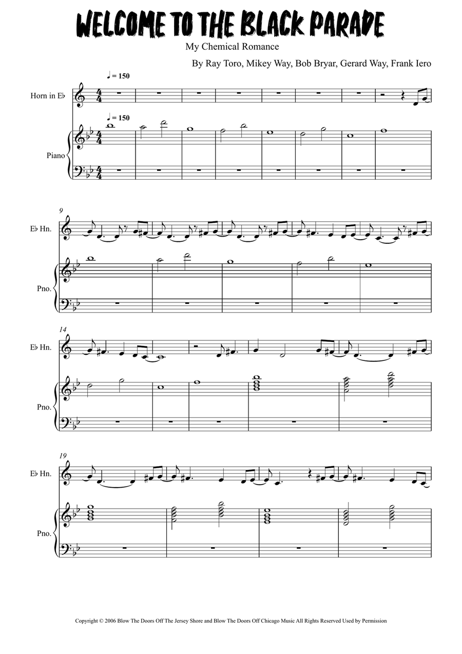 Welcome To The Black Parade Horn scores gallery preview page 1