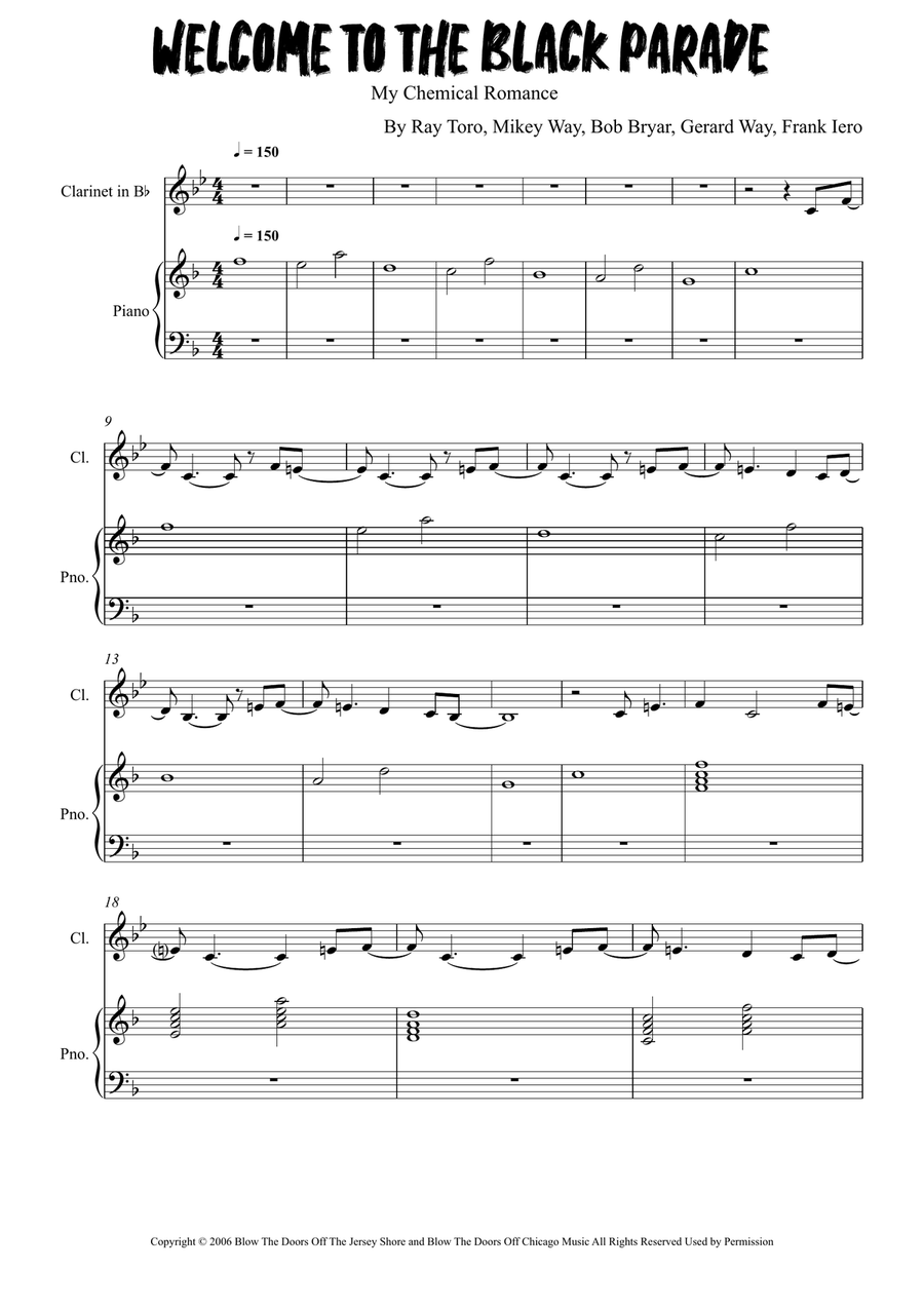 Welcome To The Black Parade Clarinet Solo scores gallery preview page 1