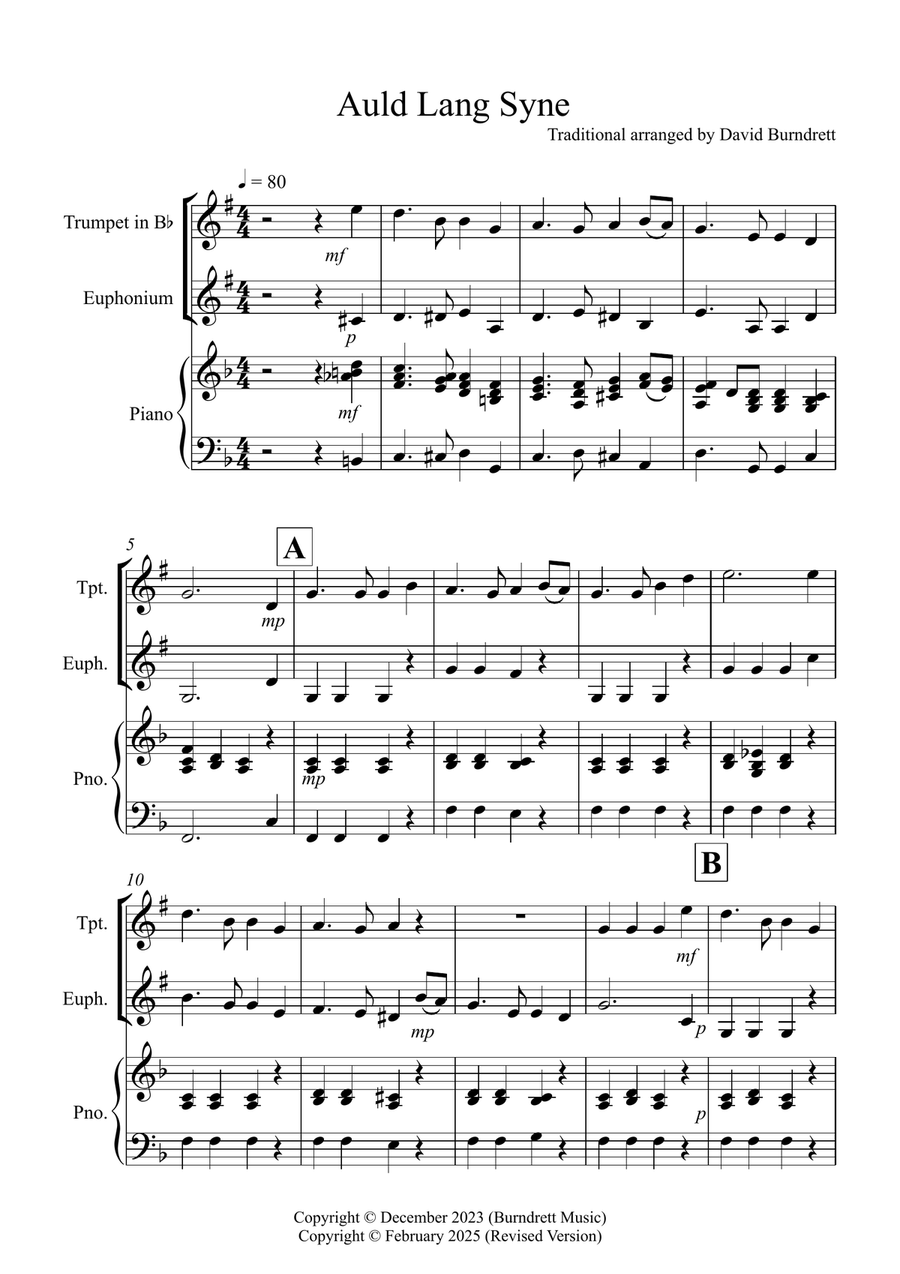Auld Lang Syne for Trumpet and Euphonium Duet Brass Duet scores gallery preview page 1
