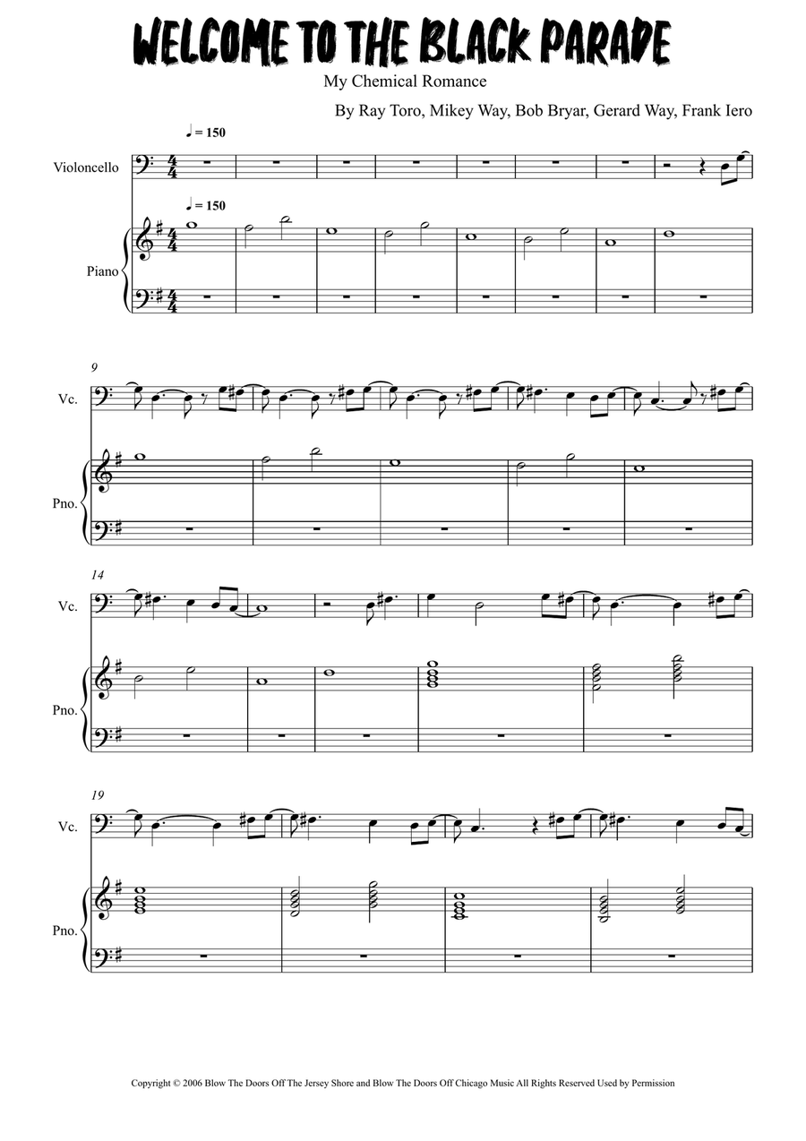 Welcome To The Black Parade Piano scores gallery preview page 1
