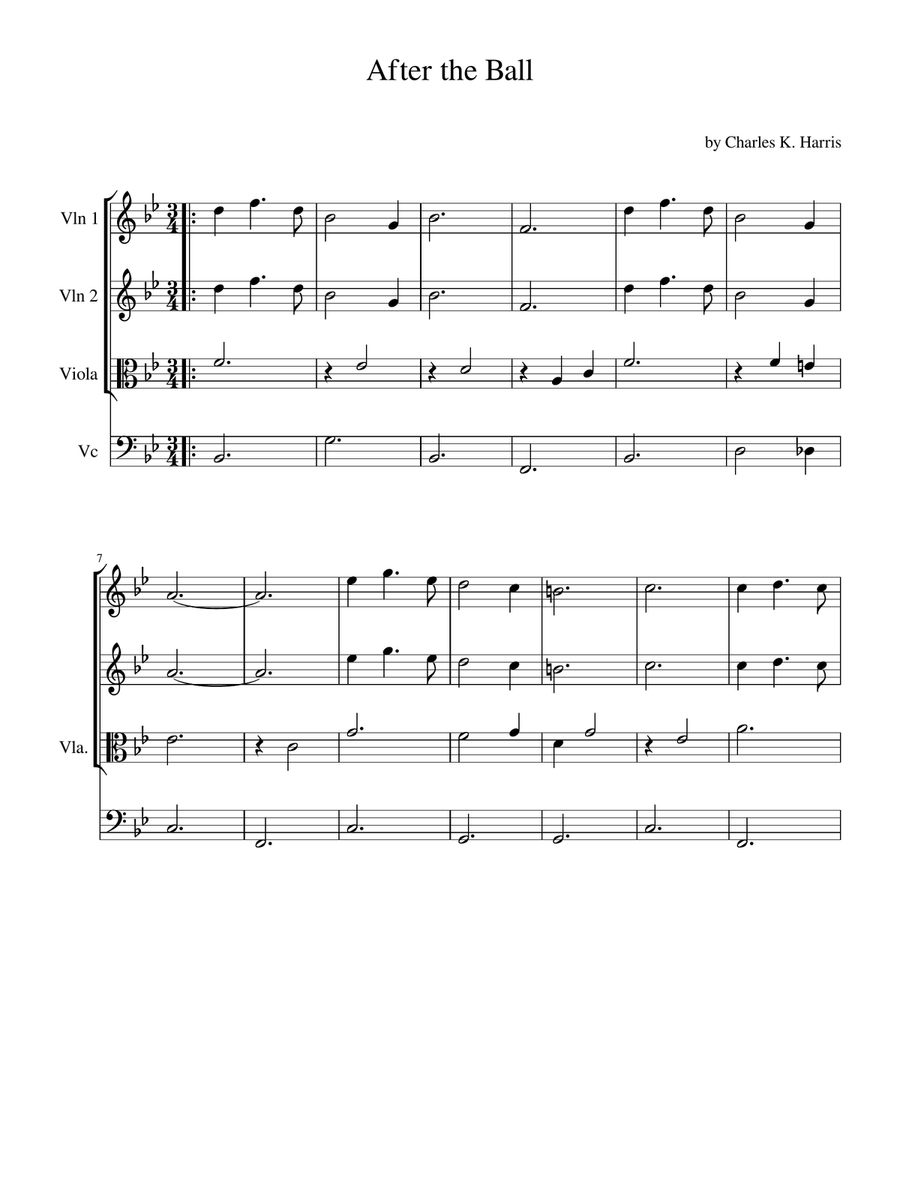 After The Ball (String Quartet Score & Parts) String Quartet scores gallery preview page 1