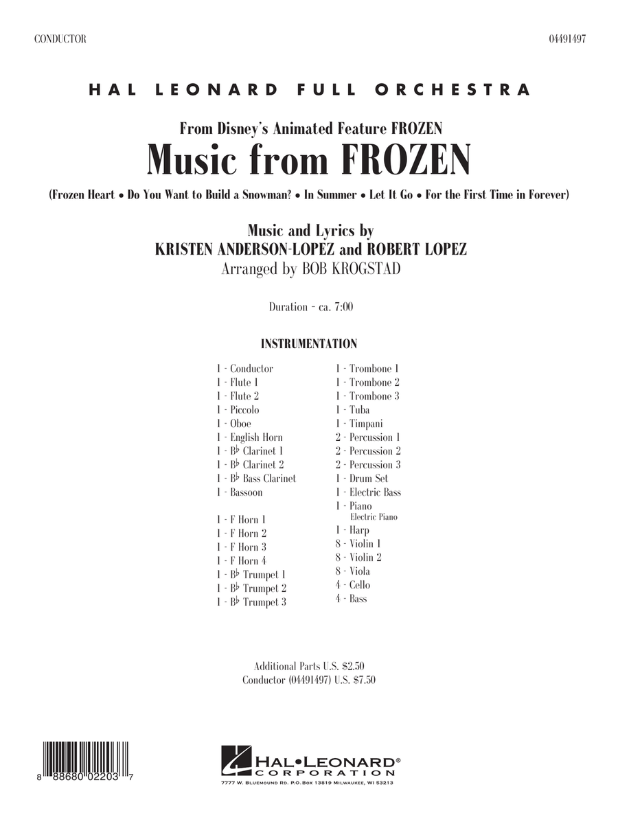 Music from Frozen (arr. Bob Krogstad) - Conductor Score (Full Score) Full Orchestra scores gallery preview page 1