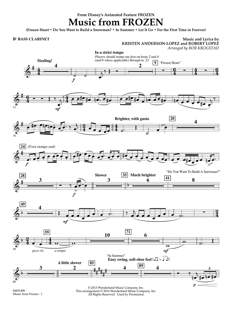 Music from Frozen (arr. Bob Krogstad) - Bb Bass Clarinet Full Orchestra scores gallery preview page 1