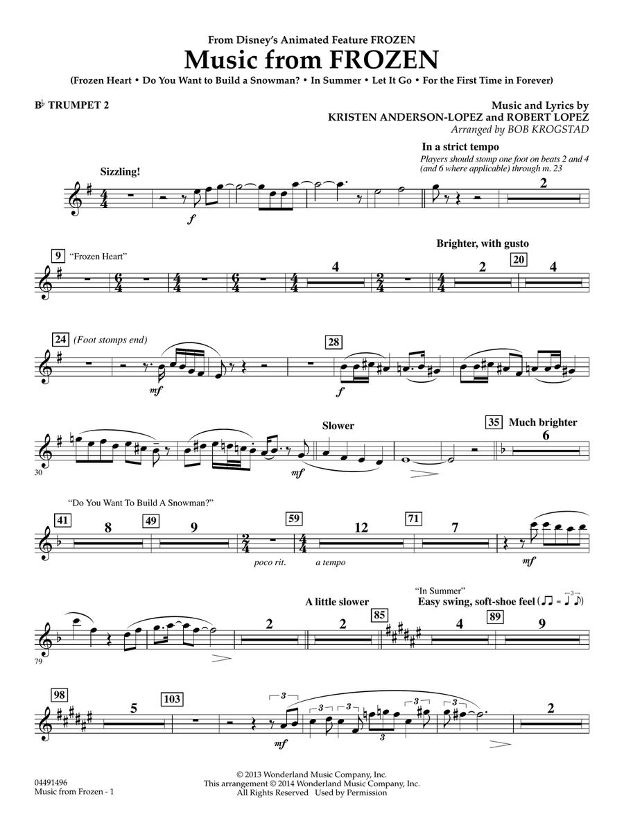Music from Frozen (arr. Bob Krogstad) - Bb Trumpet 2 Full Orchestra scores gallery preview page 1