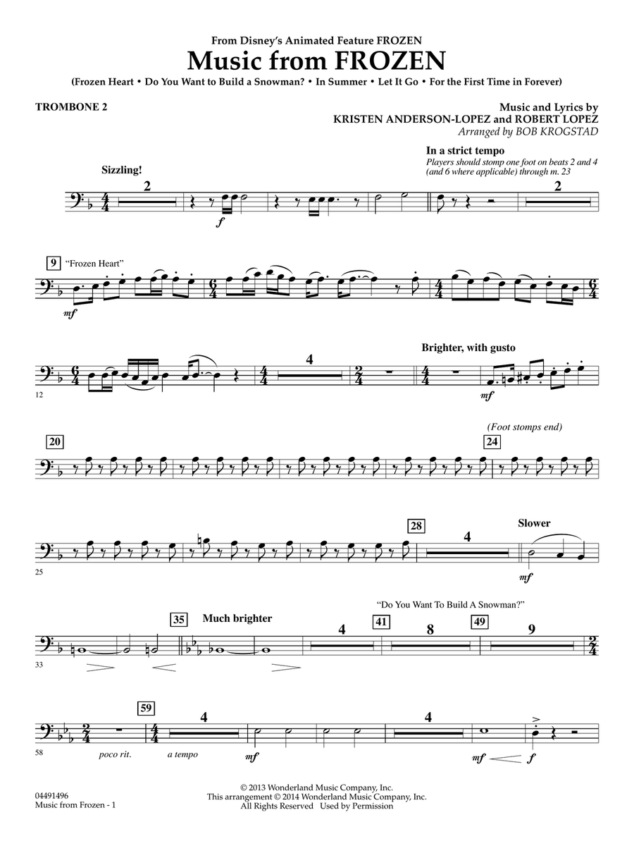 Music from Frozen (arr. Bob Krogstad) - Trombone 2 Full Orchestra scores gallery preview page 1