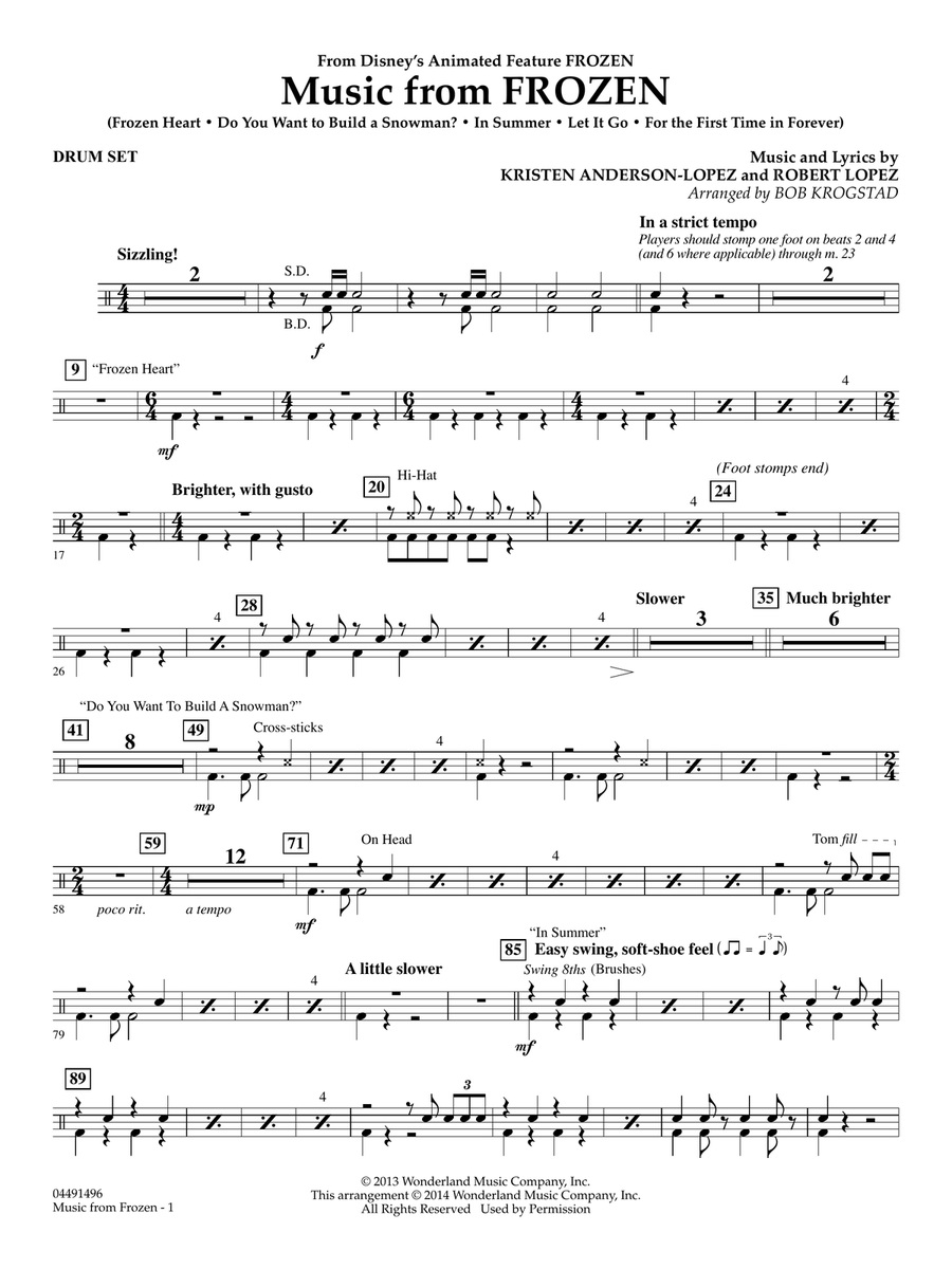 Music from Frozen (arr. Bob Krogstad) - Drum Set Full Orchestra scores gallery preview page 1