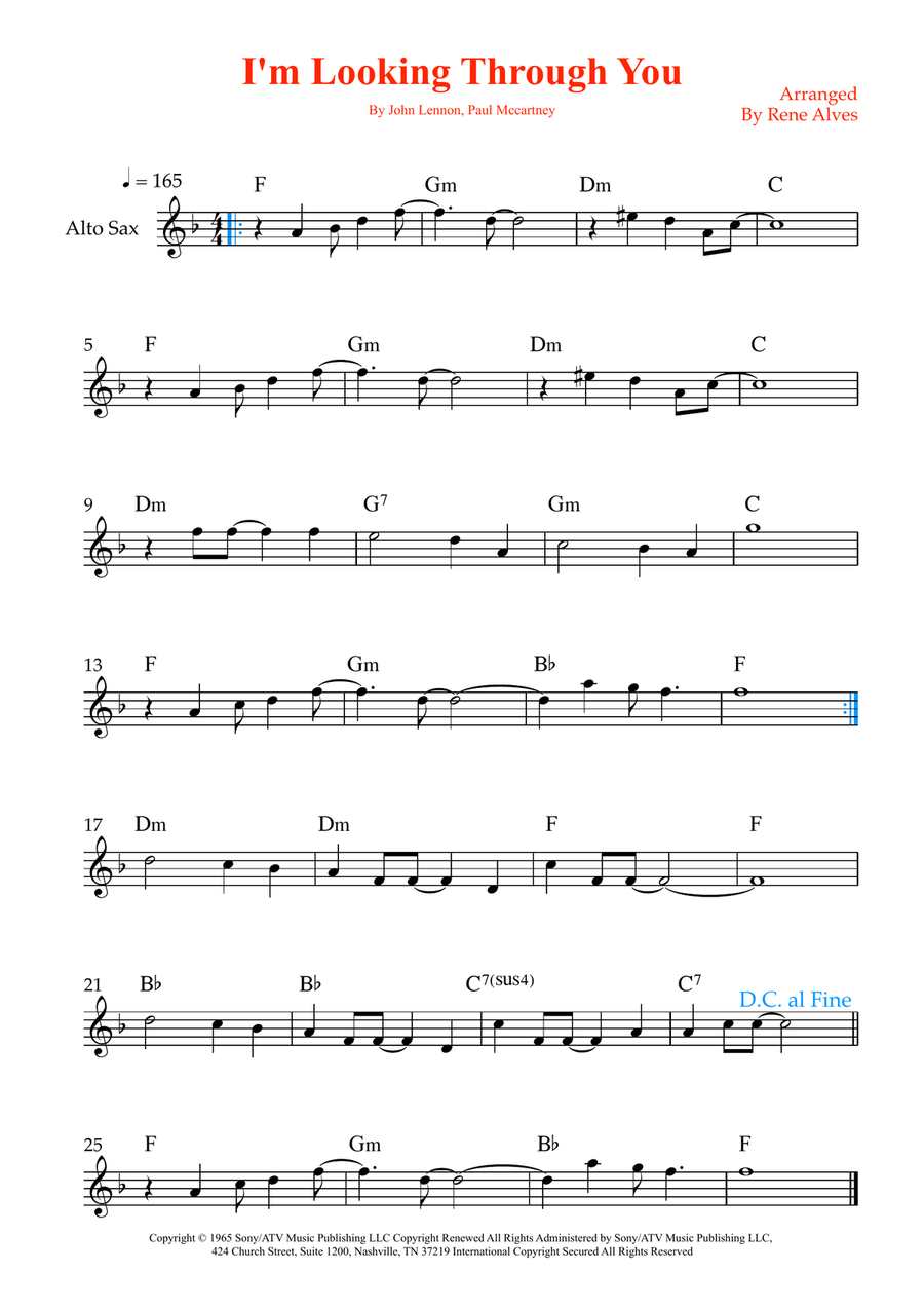I'm Looking Through You I'm Looking Through You Alto Saxophone scores gallery preview page 1