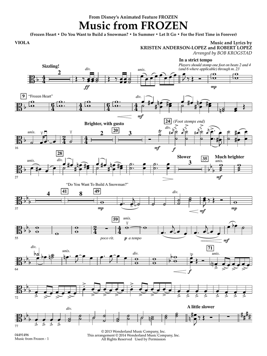 Music from Frozen (arr. Bob Krogstad) - Viola Full Orchestra scores gallery preview page 1