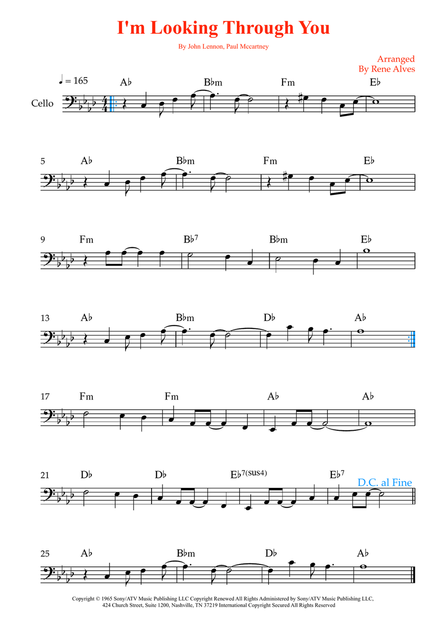 I'm Looking Through You I'm Looking Through You Cello Solo scores gallery preview page 1