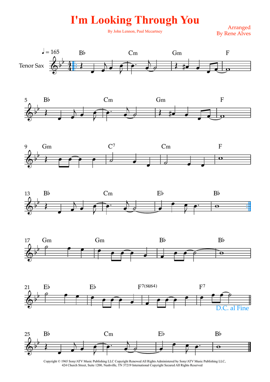 I'm Looking Through You I'm Looking Through You Tenor Saxophone scores gallery preview page 1