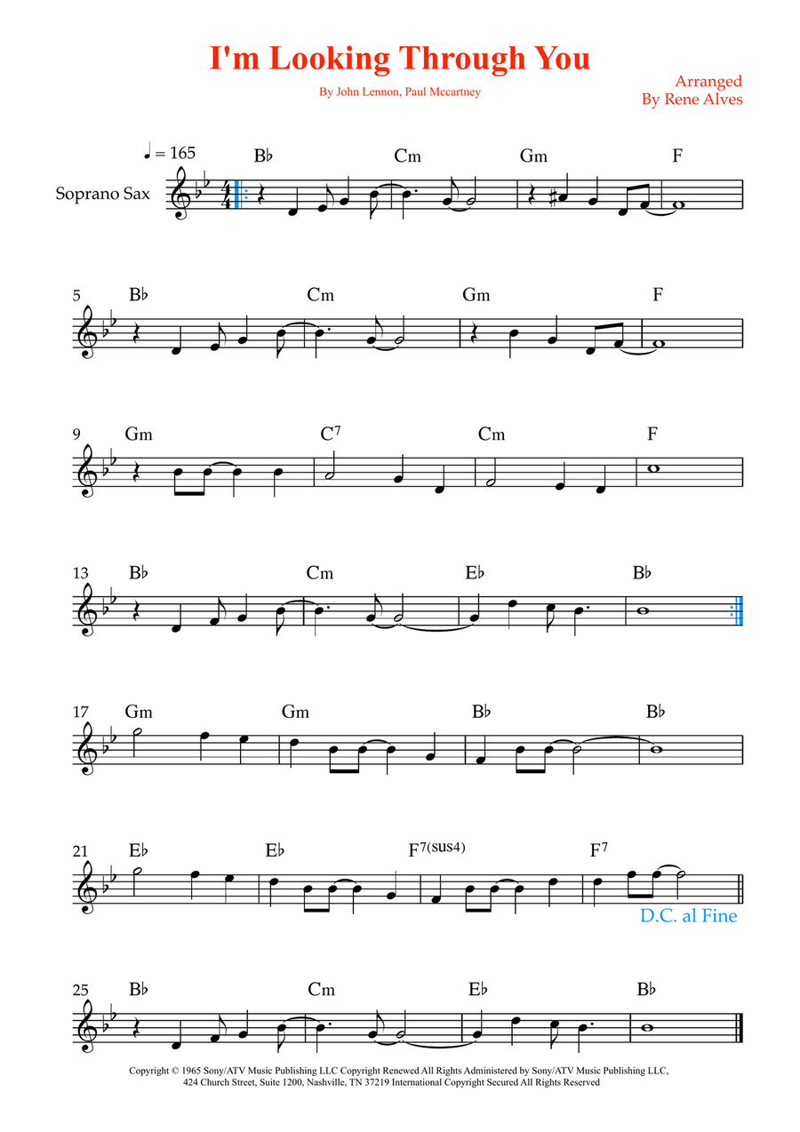 I'm Looking Through You I'm Looking Through You Soprano Saxophone scores gallery preview page 1