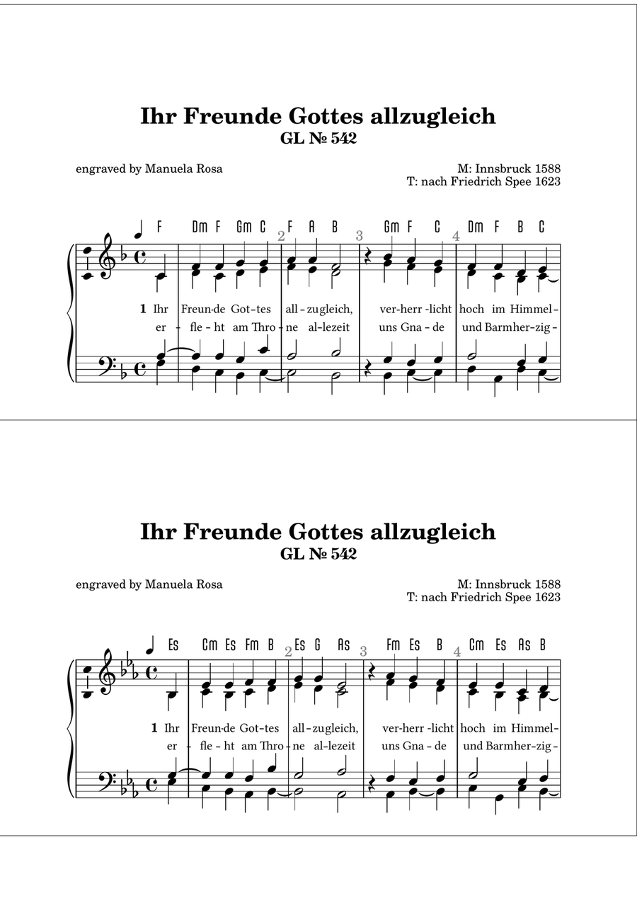 Ihr Freunde Gottes allzugleich (Gotteslob 542) Piano Solo scores gallery preview page 1